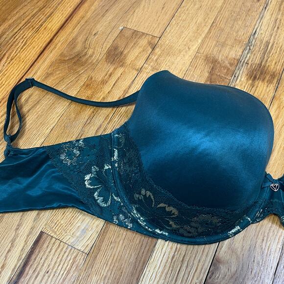 Victoria's Secret Black Ivy Lace Perfect Shape Push-Up Bra Emerald Green Gold - Picture 7 of 8